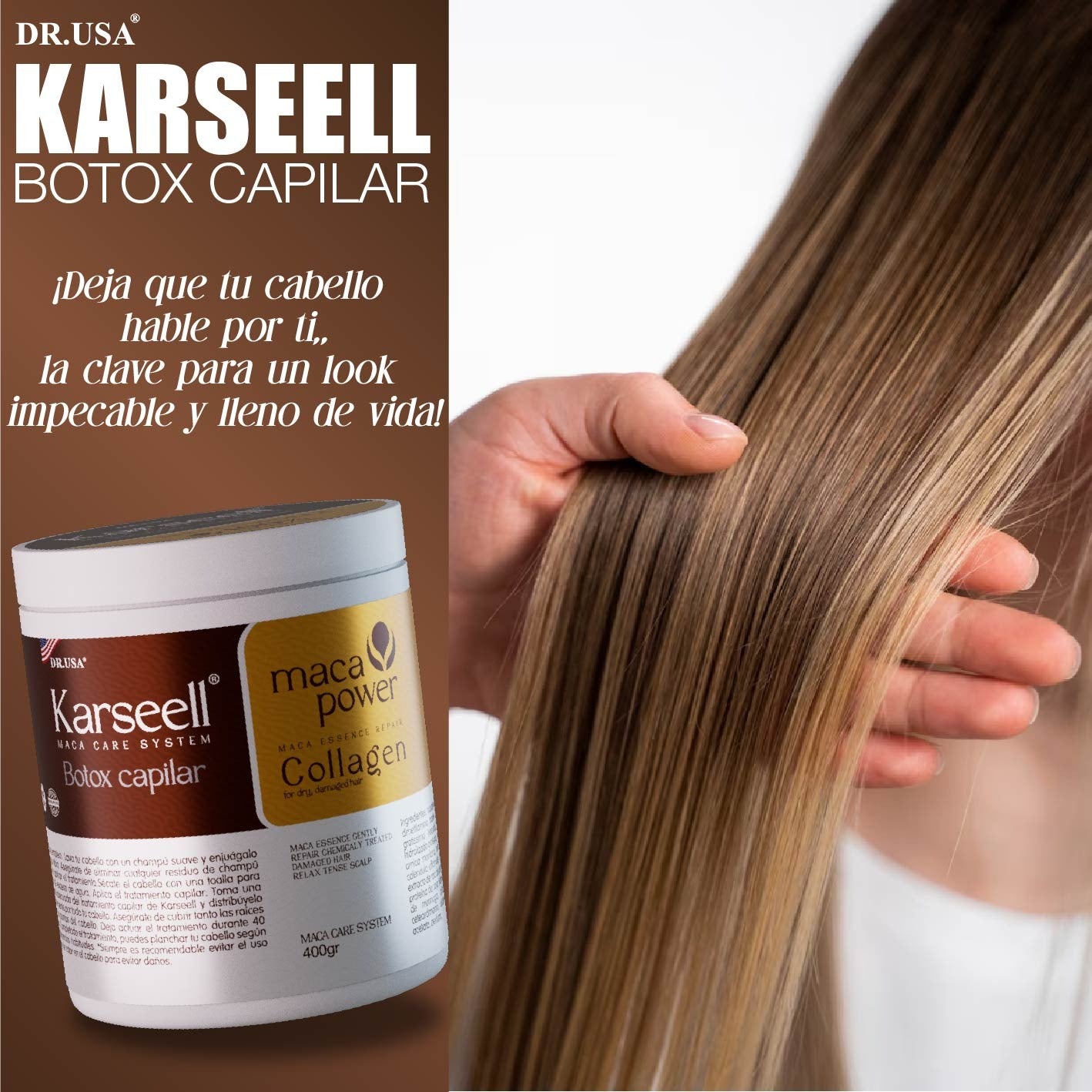 Karseell Collagen 400 gr 💖 – Hidratación Profunda y Brillo de Peluquería 💫 Devuelve la vida a tu cabello seco y dañado desde la primera aplicación.