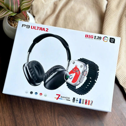 🔥 Vive Conectado y con Estilo – Audífonos P9 Ultra 2 + Smartwatch BIG 2.20 + 7 Correas 🎧⌚