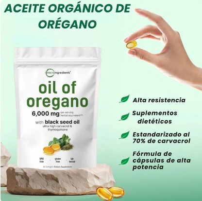 Aceite de Orégano 6000mg + Semilla Negra™ – Bienestar Digestivo y Equilibrio Natural 🌱✨