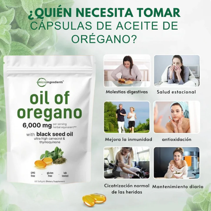 Aceite de Orégano 6000mg + Semilla Negra™ – Bienestar Digestivo y Equilibrio Natural 🌱✨