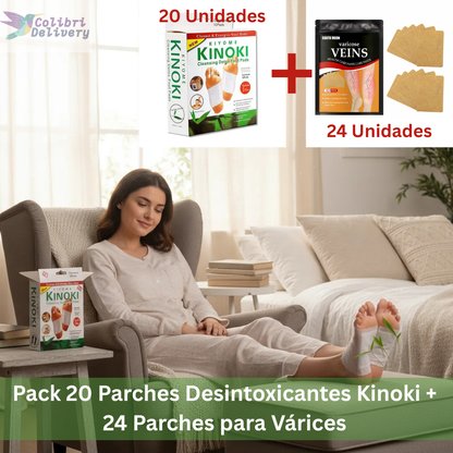 🌿 Pack Bienestar Total – 20 Parches Kinoki Detox + 24 Parches para Várices ✨