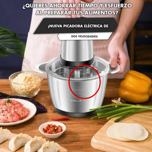 PICADORA ELÉCTRICA KitchenMax ProX2000⏱️ ¡Ahorra tiempo y esfuerzo! –  ⚡ 2 Velocidades 🥩🥒