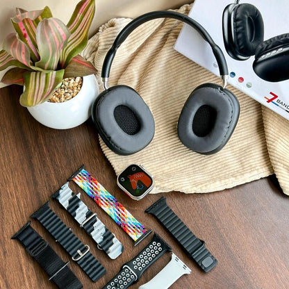 🔥 Vive Conectado y con Estilo – Audífonos P9 Ultra 2 + Smartwatch BIG 2.20 + 7 Correas 🎧⌚